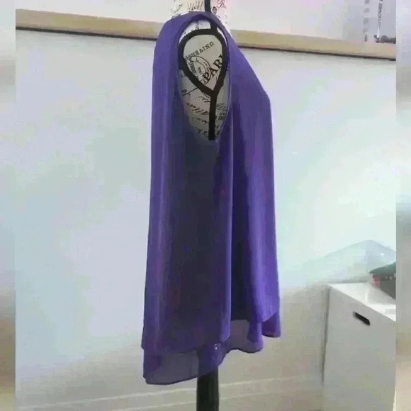 🌴2/$25🌴JOUICA | Women's Purple Sleeveless Chiffon Double Tiered Layered Top - Picture 7 of 8